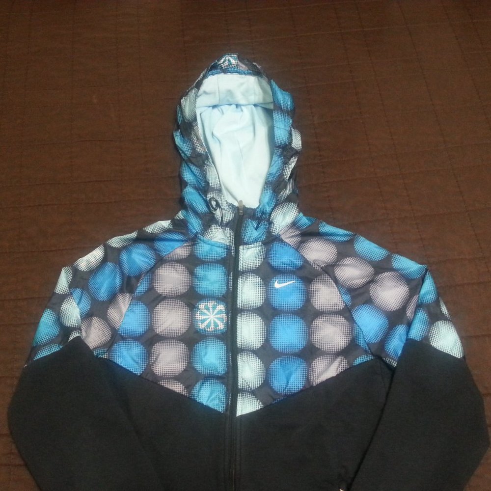 Nike Jacket Windrbreaker Running Dri Fit Hooded Women's Small Black Blue - Picture 4 of 12